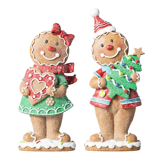 Glitzhome 9.75" Resin Gingerbread 2-pc. Christmas Tabletop Decor, One Size, Brown